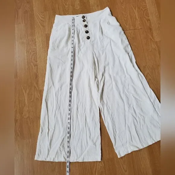 💛TOPSHOP💛 Horn Button Crop Wide Leg Trousers - [size 6 in Ivory] - Picture 12 of 16